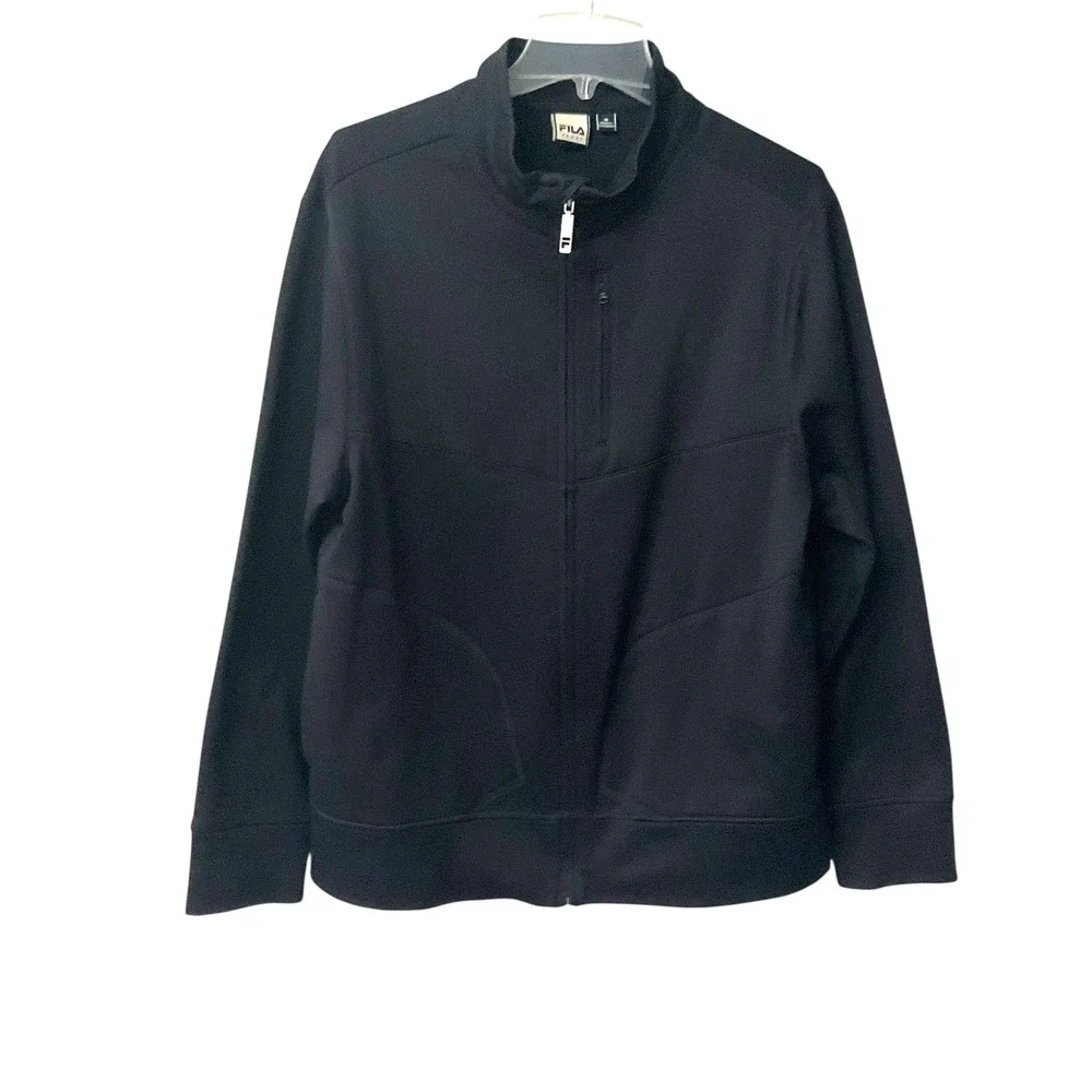 Fila Sport Mens Full Zip Track Jacket Black Mock Neck Sportswear athletic SZ Med